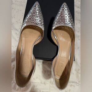 J. Crew Metallic Silver Perforated Cut-out heels